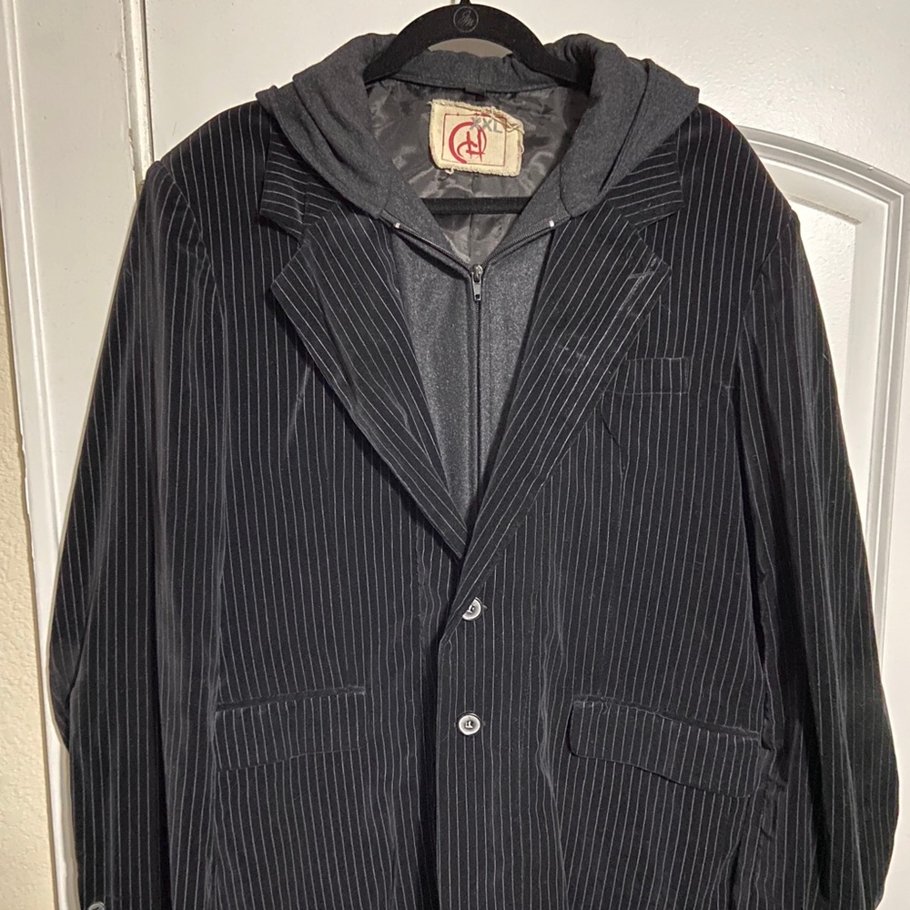 CHOR velvet pinstripe coat with hood size 2x